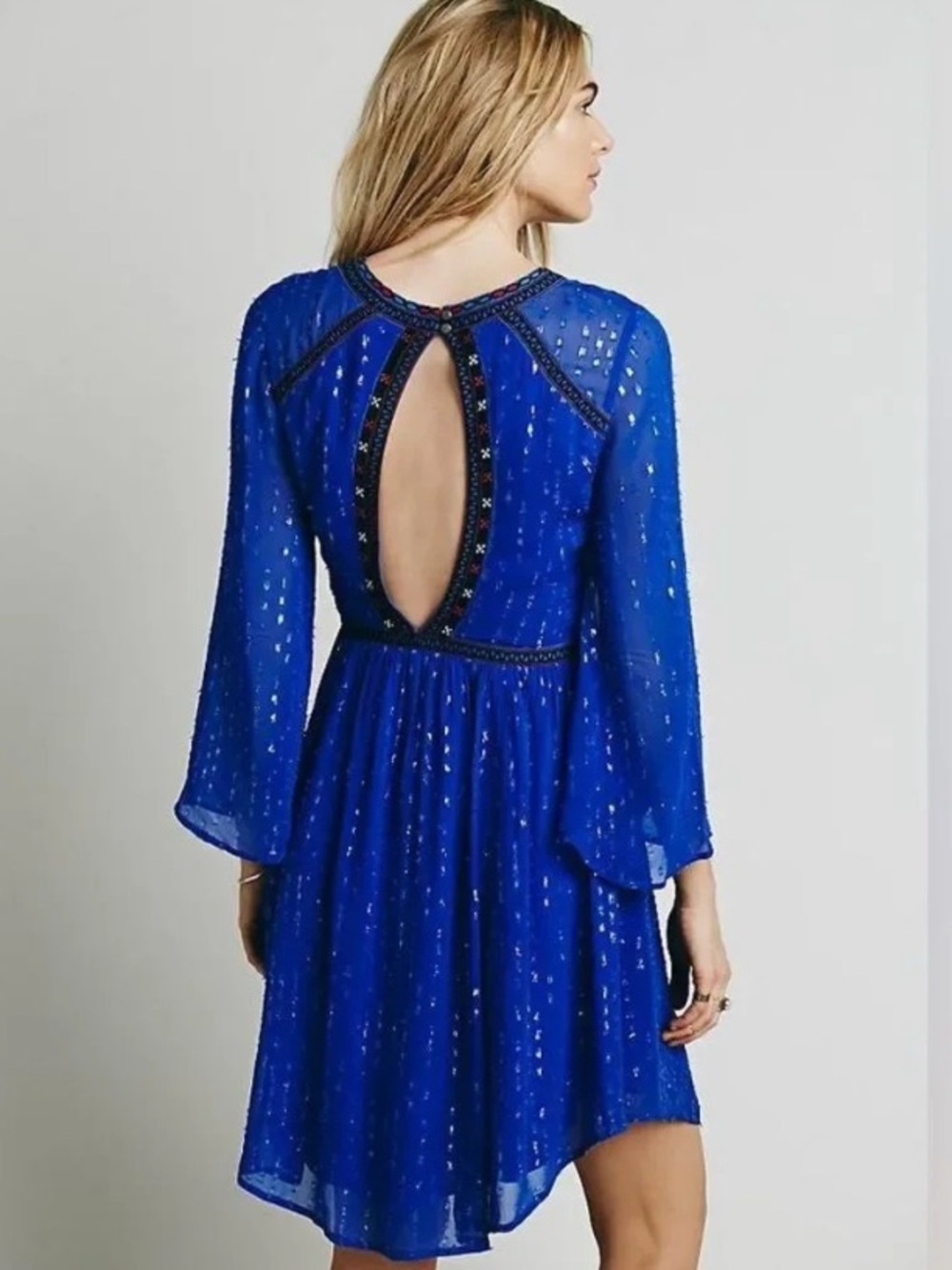 FREE PEOPLE All You Need Flowy Sheer Dress in Cobalt Blue - Picture 4 of 16